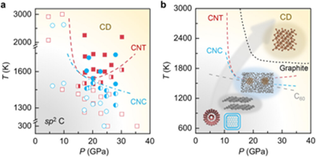图1. 多种纳米碳前驱物的压力—温度相图及其结构转化路径。.png